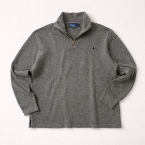 Polo Ralph Lauren Men's Cotton Classic Preppy Grey Quarter Zip Sweater- XL